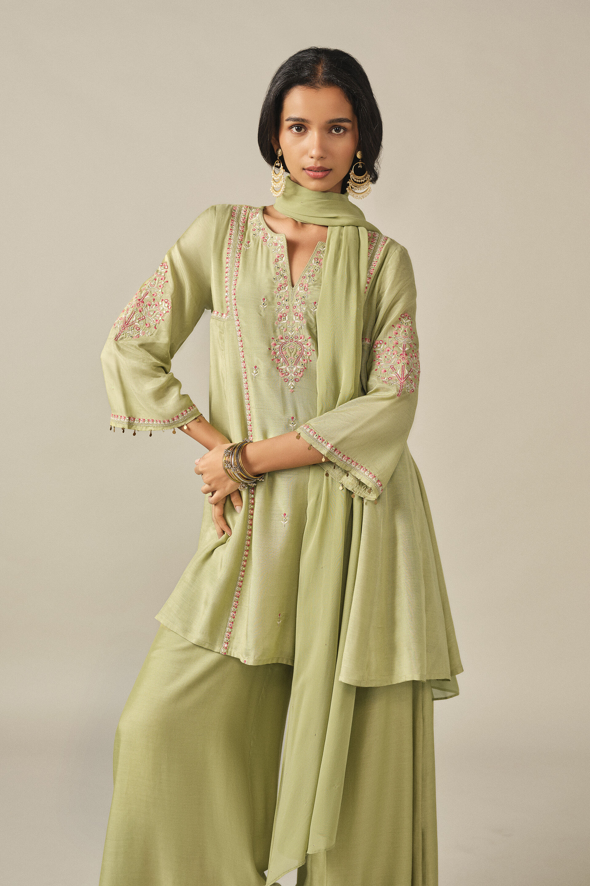 A-line Kurta Set in Sage, Sage Green, image 3